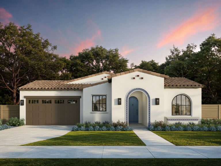 Thomas James Homes Southern California Brisbane floorplan with a Spanish exterior style