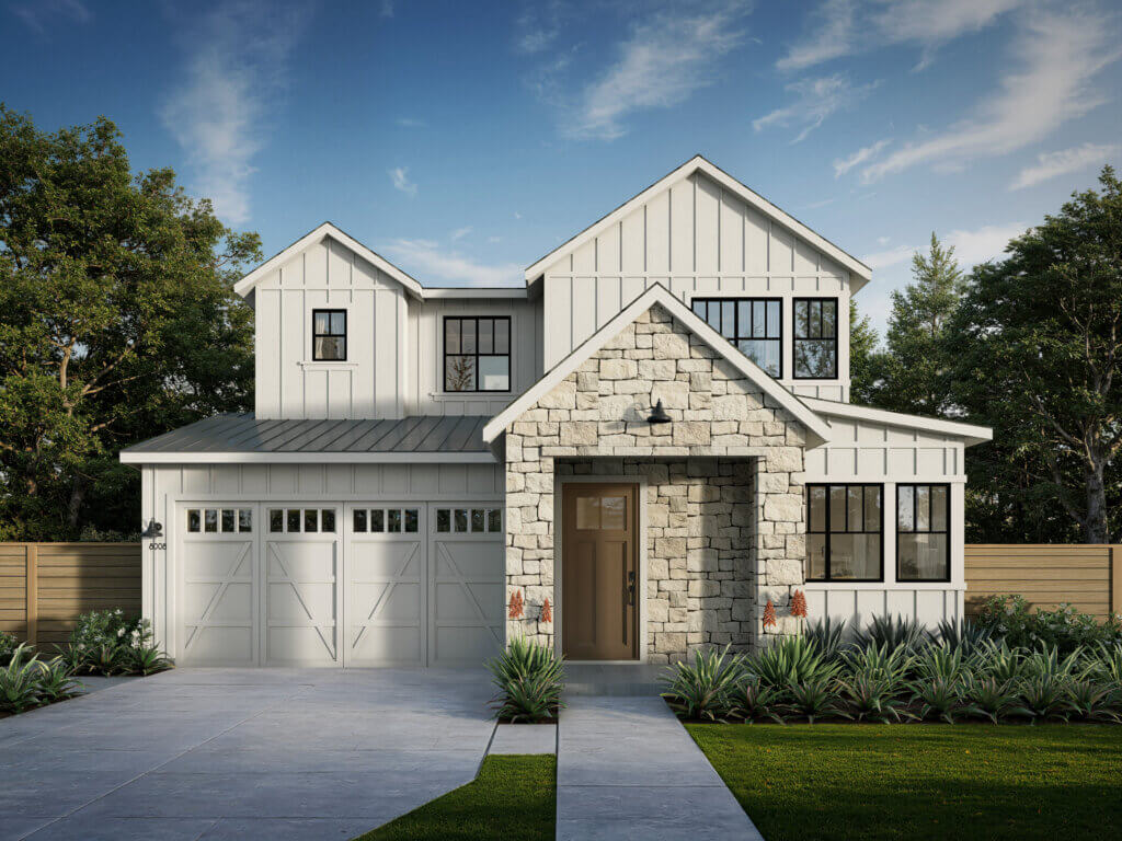Thomas James Homes Southern California Sierra floorplan with a Farmhouse exterior style